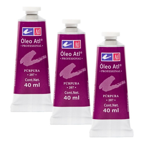 Oleo Atl T-14 40ml Arte Pintura Colores A Escoger 3 Pack Color del óleo Purpura 207 3pz