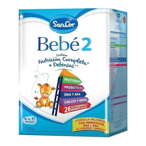 Leche de fórmula en polvo Mead Johnson SanCor Bebé 2 en caja x 4 unidades de 800g - 6  a 12 meses