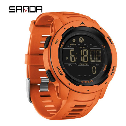 Relojes Sanda Con Cronógrafo Led Impermeables Para Hombre Color De La Correa Naranja