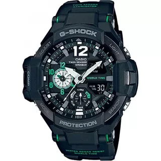 Relógio De Pulso Casio Gravitymaster Ga-1100 Com Corpo Preto,  Analógico-digital, Para Masculino, Fundo  Preto, Com Correia De Resina Cor Preto, Agulhas Cor Branco E Cinza E Preto E Verde, Subdials De