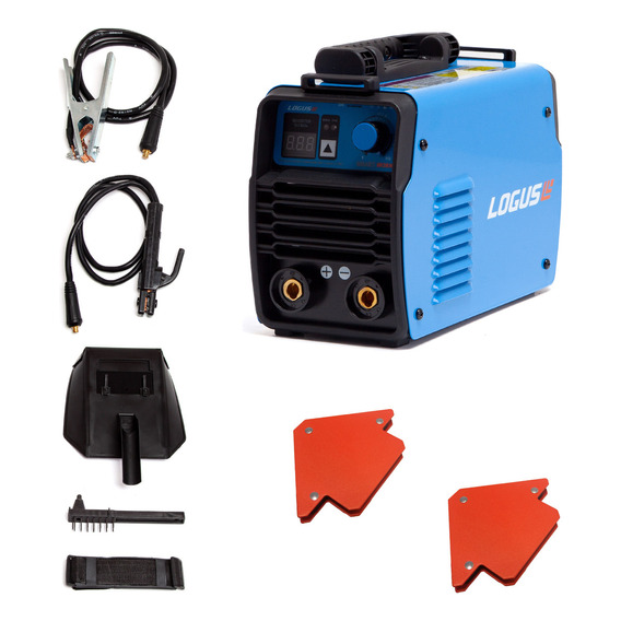 Kit Soldadora Inverter 160amp + 2 Escuadras Magneticas Logus Color Azul Marino