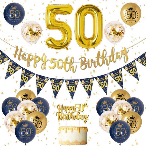 Globos Decorativos Para Cumpleaños N.° 50, Azul Y Dorado