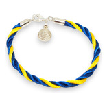 Pulsera Plata Hilo Seda Boca + Dije Medalla San Benito