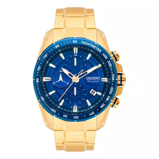Relógio Orient Masculino Dourado A Prova D'água 100 Metros Cor Do Bisel Azul Cor Do Fundo Azul
