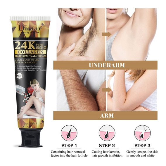 Crema Depilatoria Rostro Y Cuerpo Unisex 24k Colágeno 100 Ml