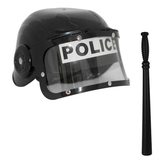 Combo Policia Disfraz Casco + Cachiporra Accesorios Kit