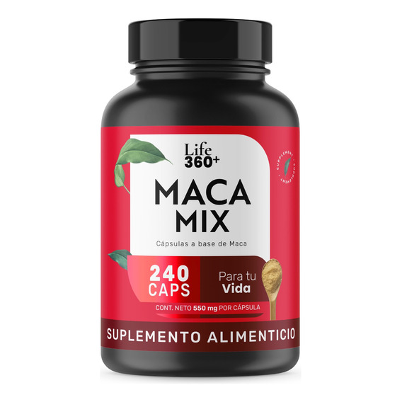 Suplemento Maca Negra Roja Y Amarilla Life360+ 240 Capsulas