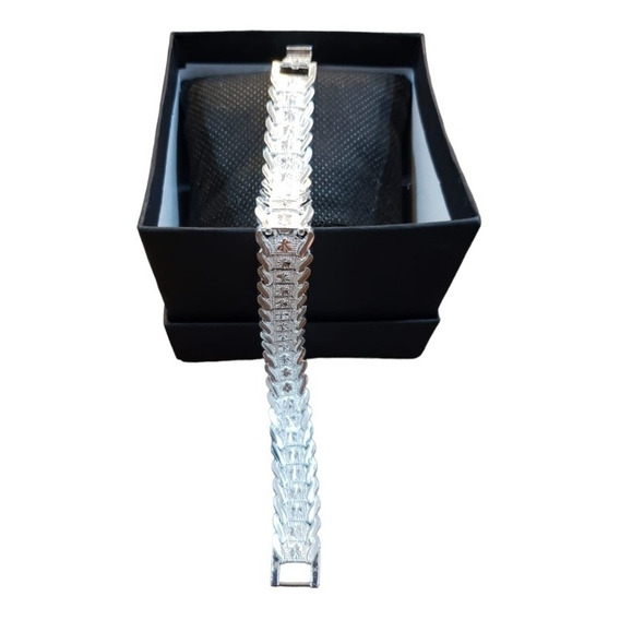 Pulsera De Plata Fina Diamantada 20cm Unisex