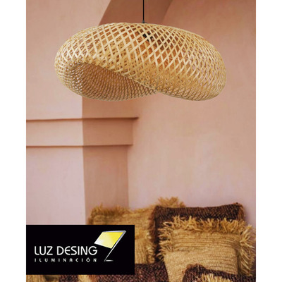 Colgante Deco Moderno De Bambu 60x40 Natural Apto Led E27 