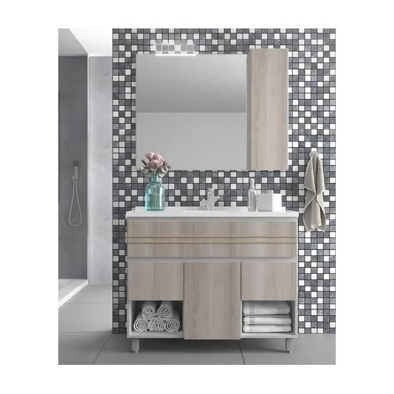 Mueble De Baño Con Patas Y Bacha - Muebes Web  - Espejo Grande - Con Puerta Y Estantes - Mdf