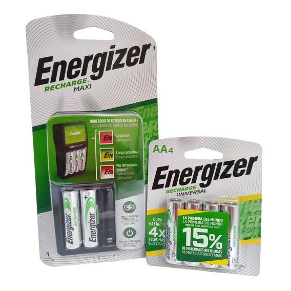 Cargador Energizer Maxi Bateria Recargable Aa X4 Combo Kit