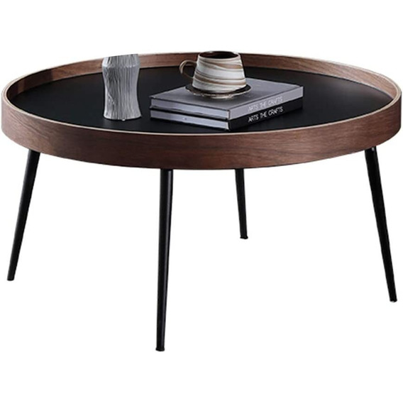 Mesa De Café Auxiliar 80cm Diámetro Madera Minimalista Ch