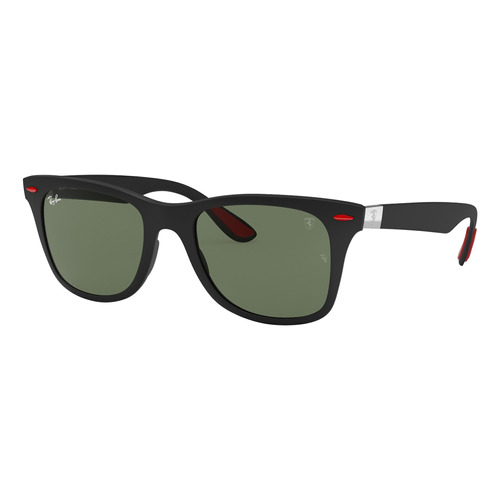 Anteojos de sol Ray-Ban Wayfarer Scuderia Ferrari Collection Standard con marco de liteforce color matte black, lente green clásica, varilla matte black/red de liteforce - RB4195M