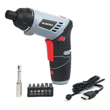 Atornillador A Bateria 4.0 Volts + Puntas + Cable Usb W121023 Workpro Color Gris Uso Hogar