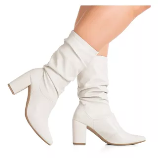 Bota Feminina Cano Curto Salto Grosso Sapato Bico Fino Moda