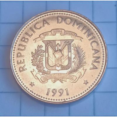 Coleccionistas, Moneda 25 Centavos Dominicano Año 1991