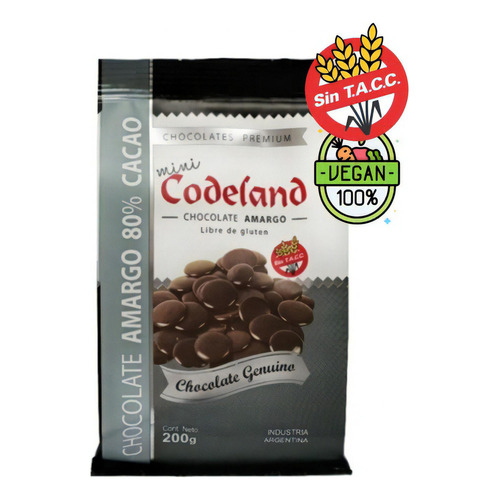 Chocolate Cobertura Codeland Amargo Cacao Al 80% X 200gr