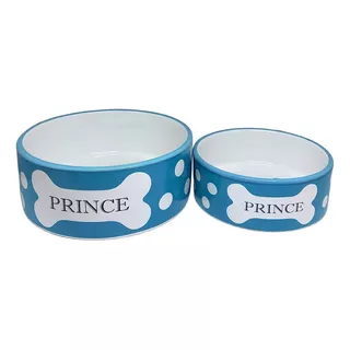 Tigela Prato P/ Cachorro Pet Porcelana Príncipe E Princesa Cor Azul