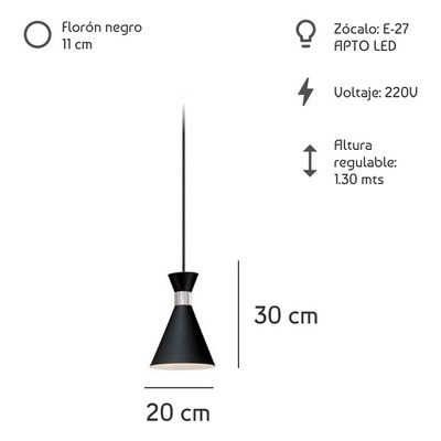 Lampara Colgante De Diseño Galina 1 Luz Negro/cromo Nk