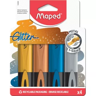 Resaltador Marcador Maped Glitter Metalizado Pack X4 Colores