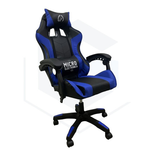 Silla de escritorio Mechanic Pro 90 PRO90 gamer ergonómica  azul y negro con tapizado de cuero sintético