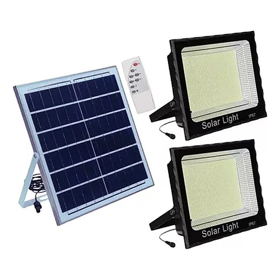 2 Focos Solar De 400 Watts  + Panel Solar Ip67 + 2 Cables