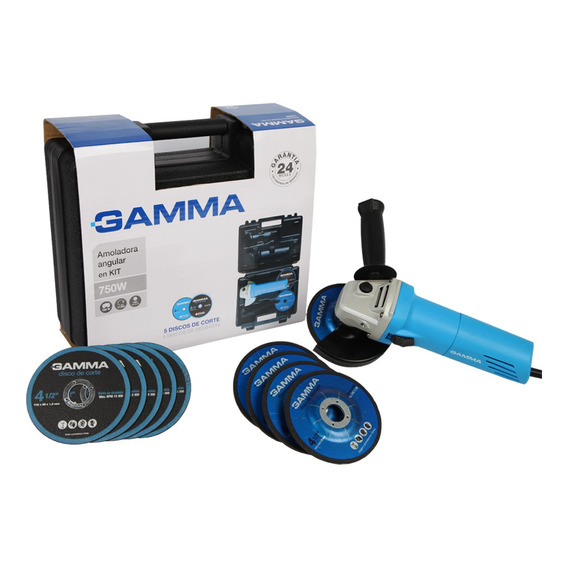 Kit Amoladora Angular Gamma 115mm 750w Discos + Maletin Cuot