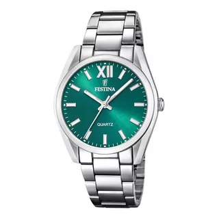 Reloj Festina F20622.c Para Mujer Boyfriend Acero Inoxidable Color De La Malla Plateado Color Del Bisel Plateado Color Del Fondo Verde