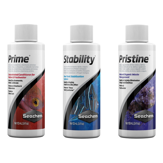 Combo Prime Stability Pristine 100ml Cambio Agua Acuario 