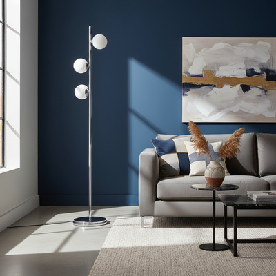 Lampara De Pie Tres Luces Globo Apto Led