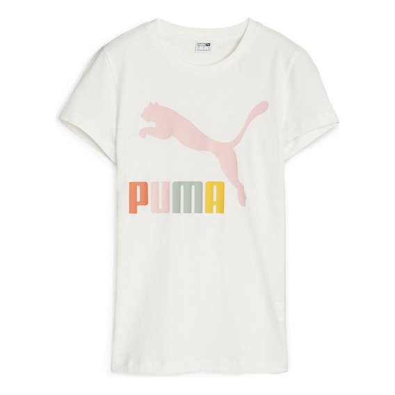 Polera Puma Classics Multi Color Logo Tee Blanco Mujer
