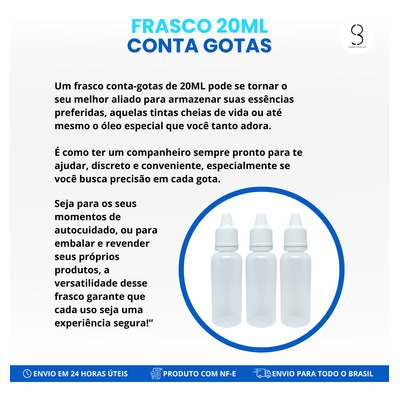 Frasco Plástico 20ml Gotejador C/ Tampa Lacre Reforçada 100u