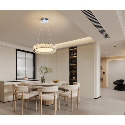 Colgante Aro Led Cristal L6854 54w 60cm Alta Potencia Mks  Cromo