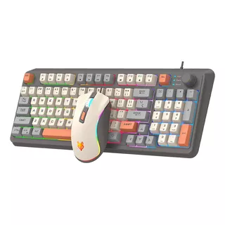 Kit De Teclado Y Mouse Gamer Free Wolf K820 Español Latinoamérica Teclado Negro Y Mouse Blanco