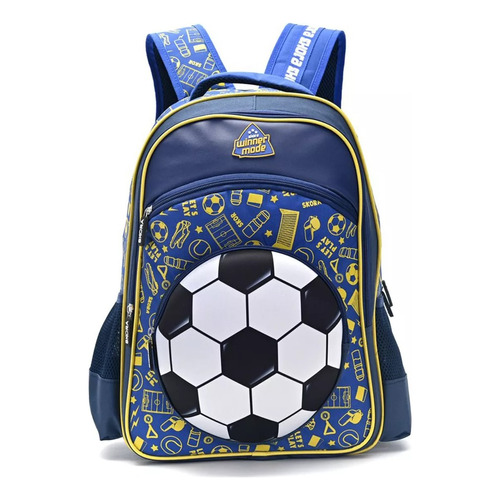 Mochila Escolar Skora 18´ Let´s Play Futbol Basquet 45cm Mca Color Azul Pelota Diseño de la tela Liso