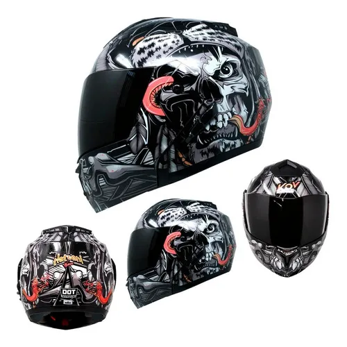 Casco Moto Kov Stealth Tlatoani Dot Abatible Deportivo Color Negro