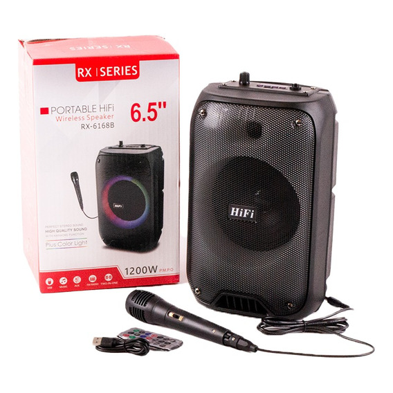 Parlante 6,5´ Bluetooth 1200w Radio Fm Luces Micrófono