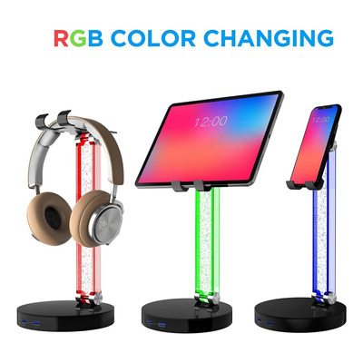 Soporte Para Auriculares Rgb Con 2 Puertos De Carga Usb...