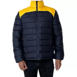 Chamarra Bomber Kenneth Cole Azul Con Amarillo