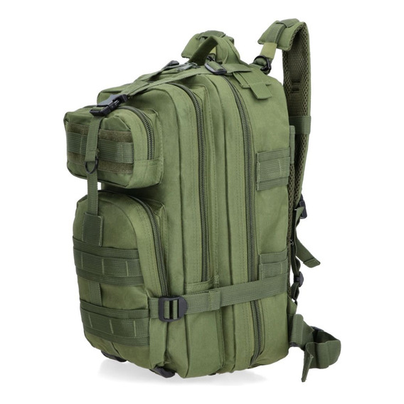 Mochila Táctica Militar Molle 30 Litros Caza Camping Viaje Color Verde Musgo Diseño De La Tela Lisa