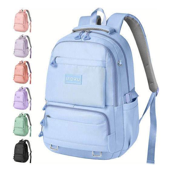 Mochila escolar Iforu Antirrobo Backpack-02G color celeste diseño liso 30L