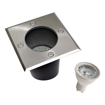 Spot Piso Embutir Acero Cuadrado Inoxidable Con Led Gu10 7w