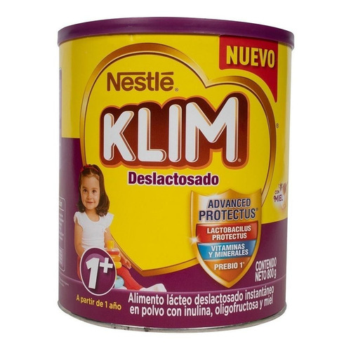 Leche de fórmula en polvo Nestlé Klim 1+ Deslactosado en lata de 1 de 800g - 12  a 36 meses