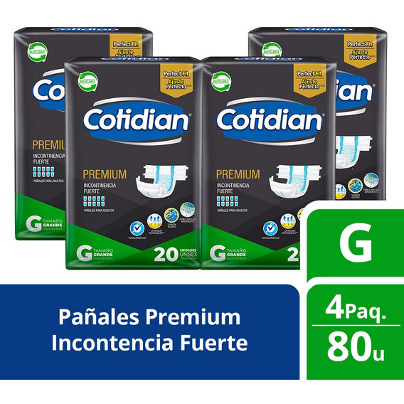 Cotidian Premium pack 4 pañales talla G adulto 20 unidades