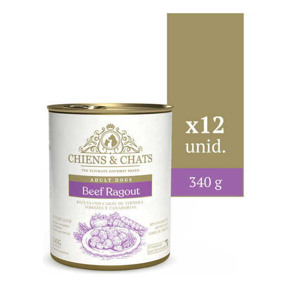 Chiens & Chats Beef Ragout alimento para perros 12 unidades