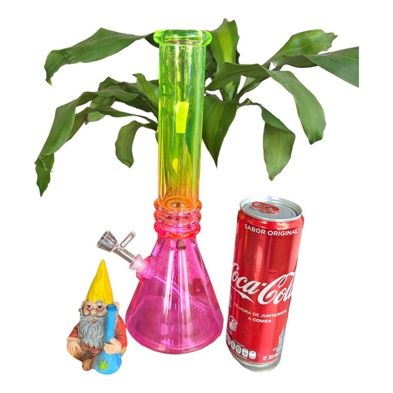 Bong De Cristal Rosa / Verde Vidrio 30 Cms Grueso + Bowl