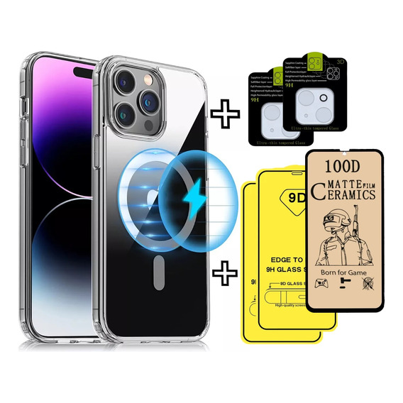 Kit Case Magsafe + Mica 9d + Mica Cámara P/ iPhone Y Samsung