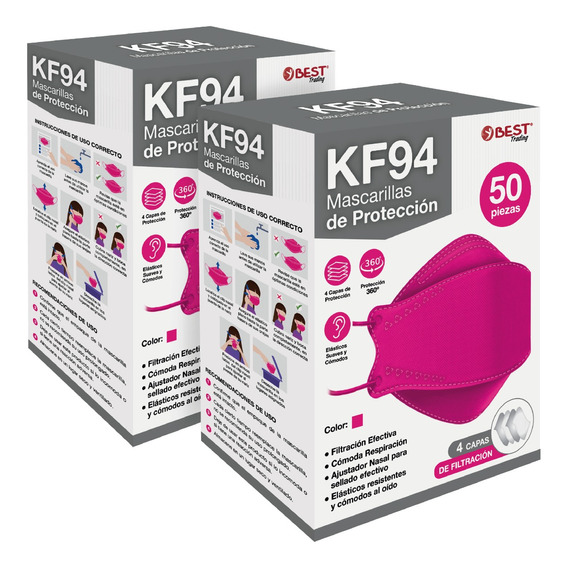100 Cubrebocas Kf94 Color Rosa Tapabocas Coreano Para Adulto