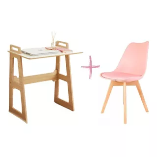 Escritorio Rio Moderno Movil Homeoffice + Silla Nórdica Rosa