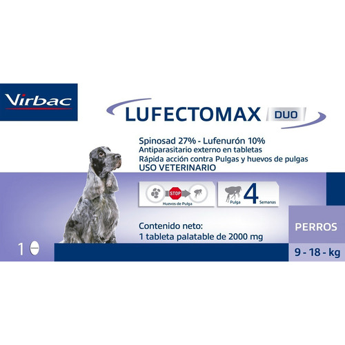 Pastilla Antipulgas Virbac Lufectomax 9 A 18kg (30 Días)